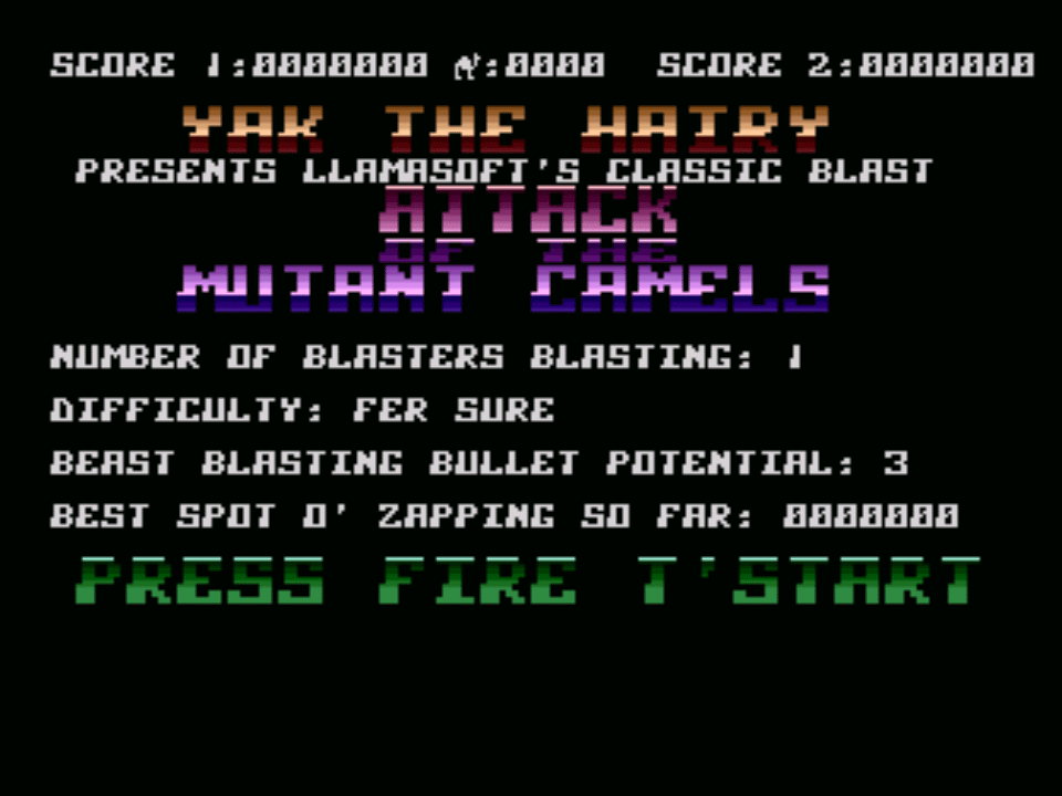 Attack of the Mutant Camels (Atari): Einstellungen