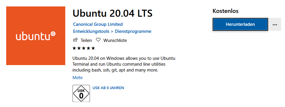 Ubuntu 20.04 LTS im Microsoft Store