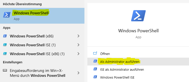 Die Windows PowerShell als Administrator starten